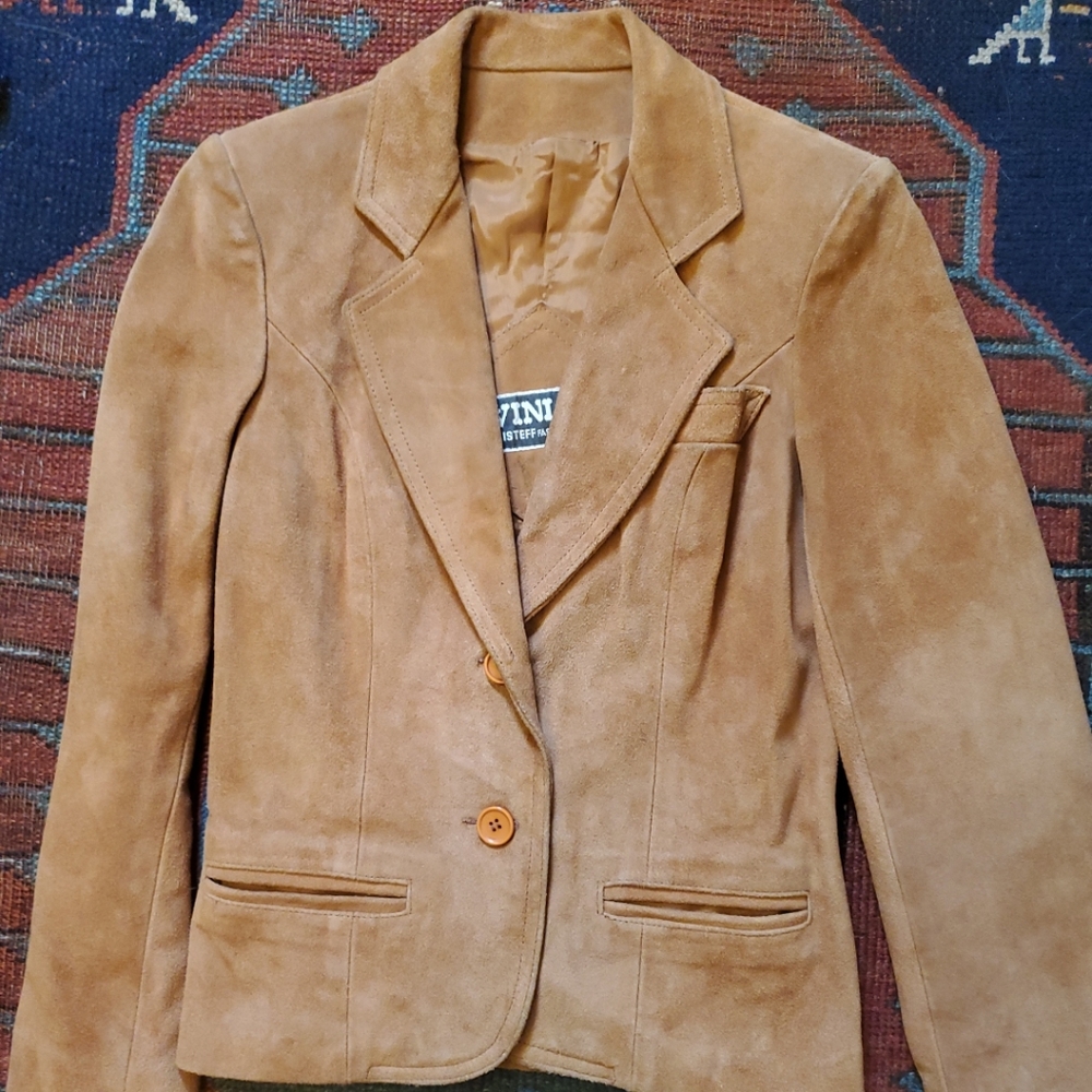 Vintage Winlit Womens Suede Leather Tan Blazer Jacket Small Argentina Buttons